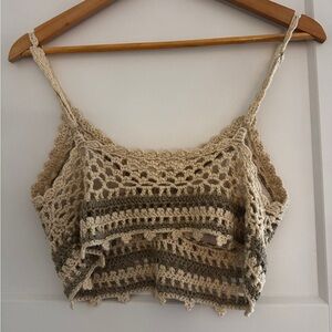 Vintage Havana Beige and Brown Crochet Crop Top